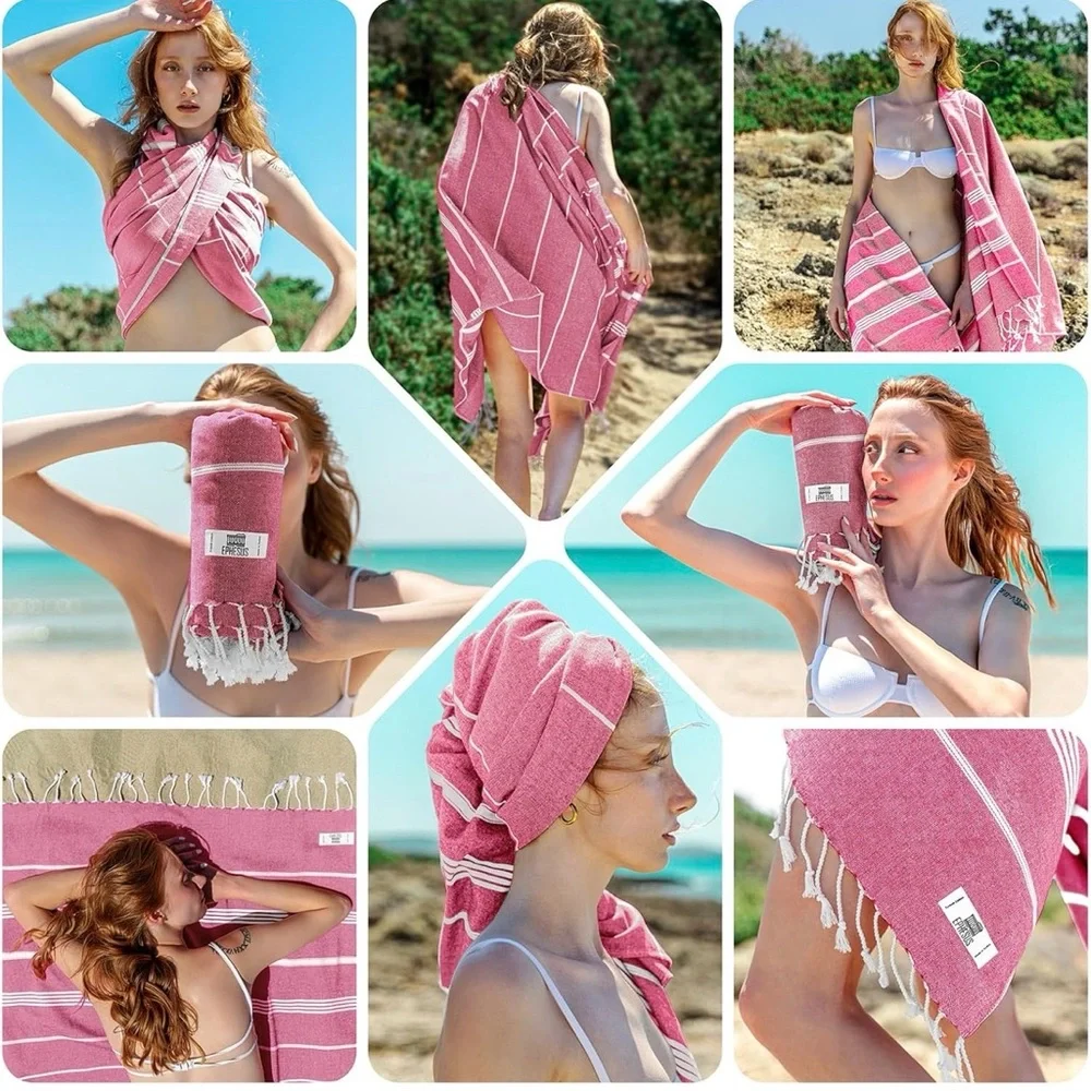 Pink and White Turkish Beach Towel